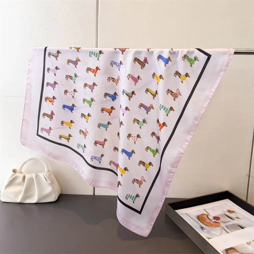 Retro Printed Dachshund Print Print Scarf Geometric Shape Spicy Girls Small Square Scarf Headband Hip Hop Punk Bandana Women