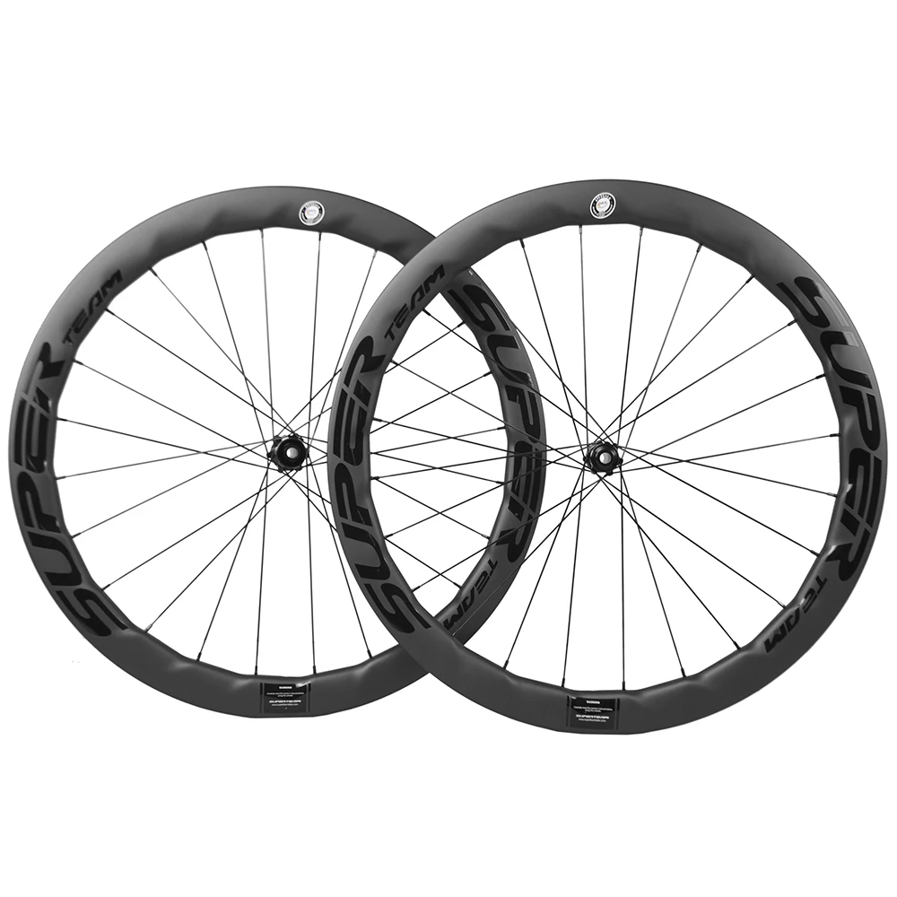 SUPERTEAM Disc Brake Wheelset 50mm Carbon Fiber Wheels Clincher Tubeless Road Disc Brake UCI Wheel