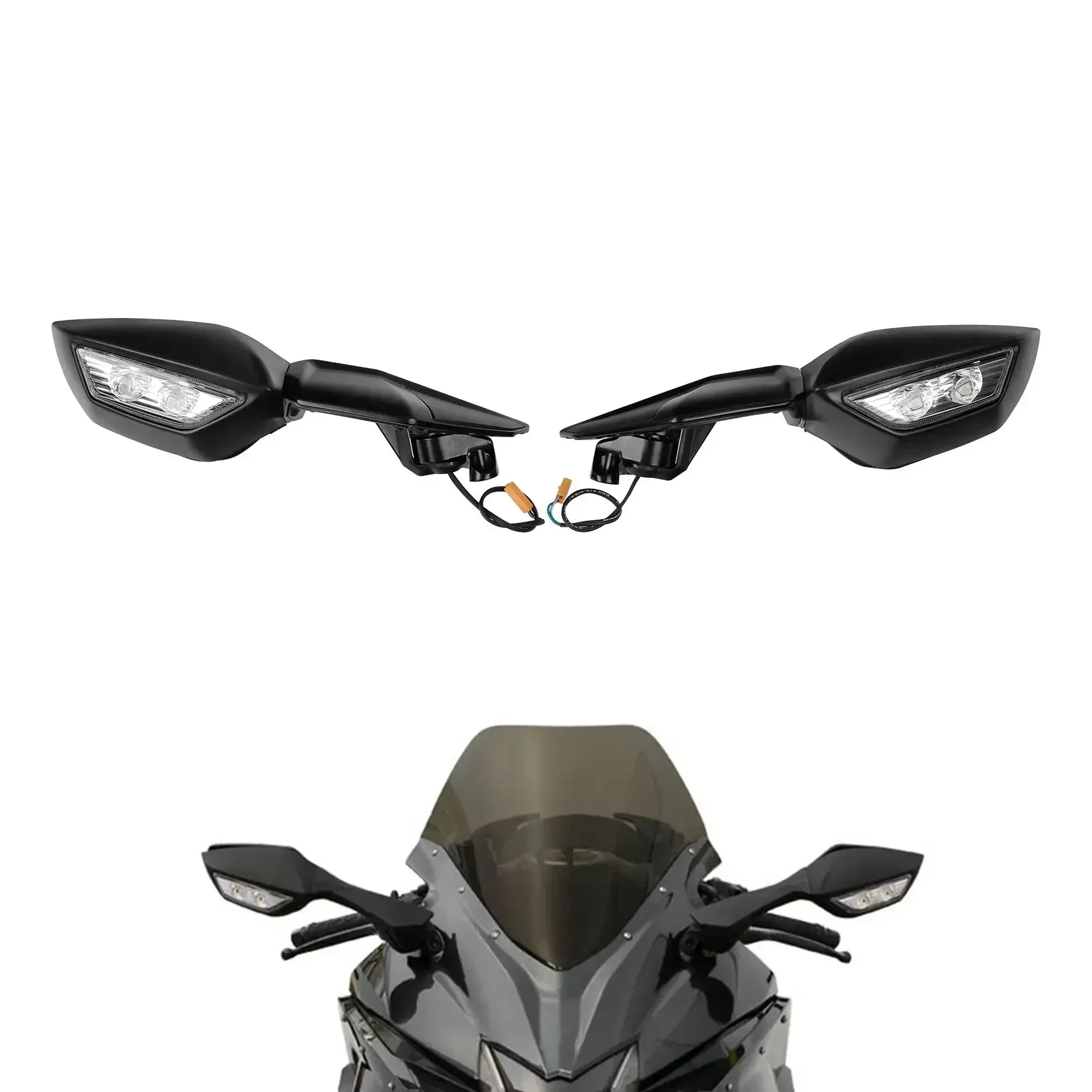 For Kawasaki Ninja H2 2015-2022 ZX1000 2015-2018 Carbon ZX1002 Motorbike Acsessories Rear View Mirrors LED Turn Signals