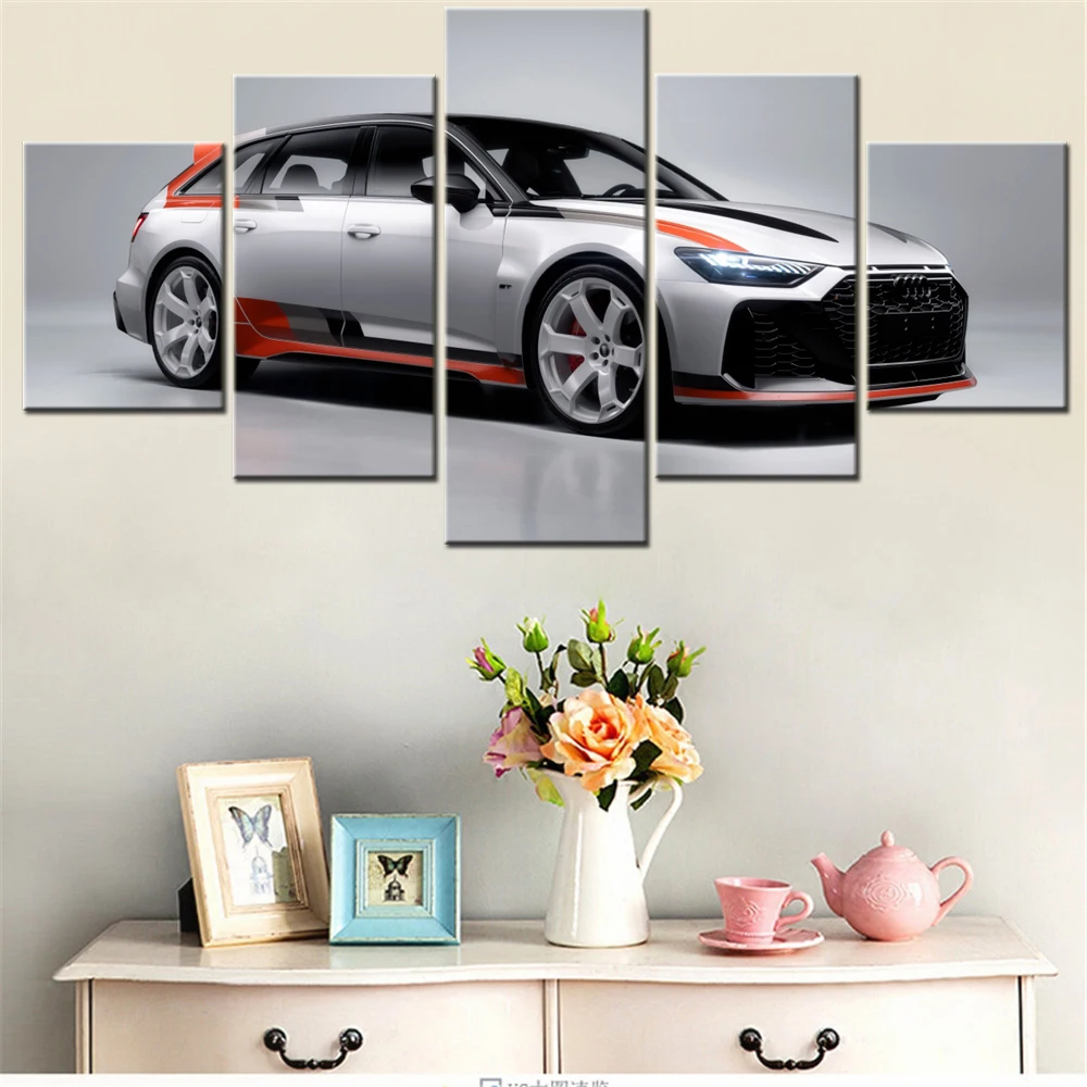

5 Pieces Canvas Wall Arts Poster Painting Vehicel Gray Cool Cars 2025 Wallpaper Home Decor Picture Printing Living Room Mural