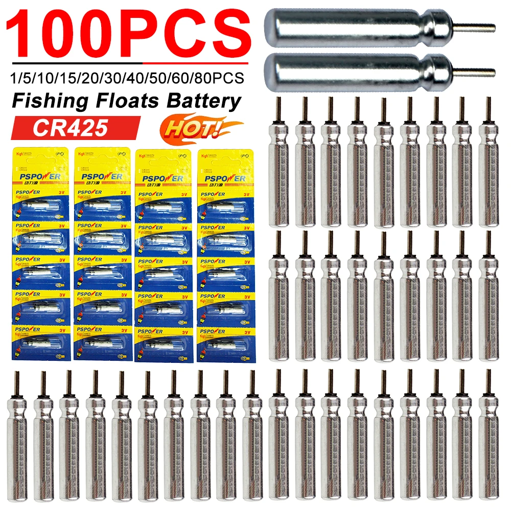 1-100PC Fishing Floats Battery Night Fishing Floats Light Luminous CR425  3V Lithium Battery Charger Set Buoy Tools Pesca Tackle