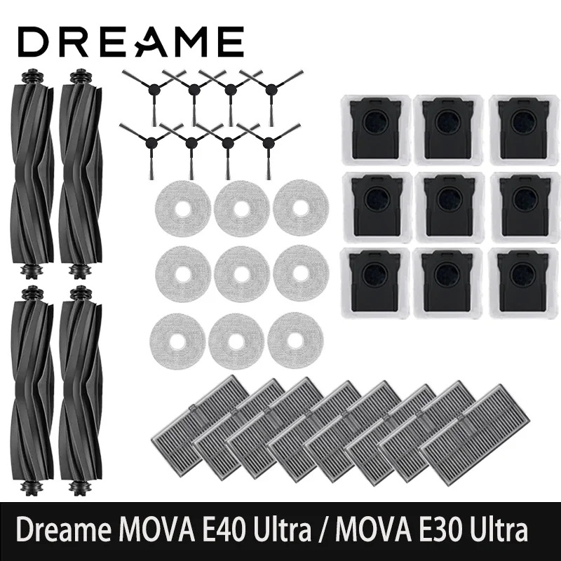 Pièces détachées pour aspirateur robot Dreame MOVA E40 Ultra / Dreame L30 Ultra S/ : brosses latérales, chiffons de nettoyage, filtres HEPA, sacs à poussière, accessoires