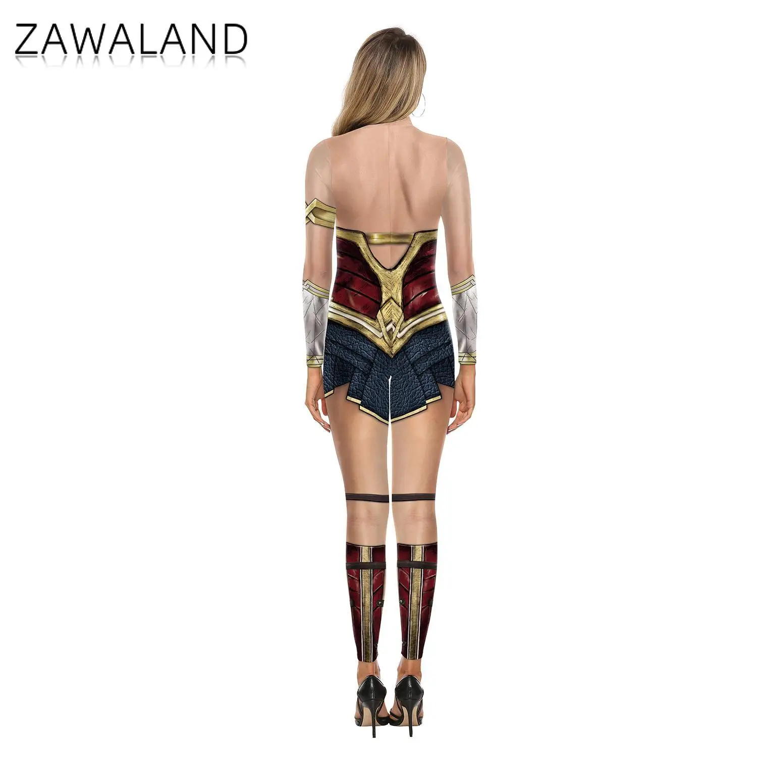 Zawaland ジャスティスワンダーコスチューム女性コスプレ映画ボディスーツパーティーセクシーなジャンプスーツスーパーウーマンステージパフォーマンス全身タイツ衣装