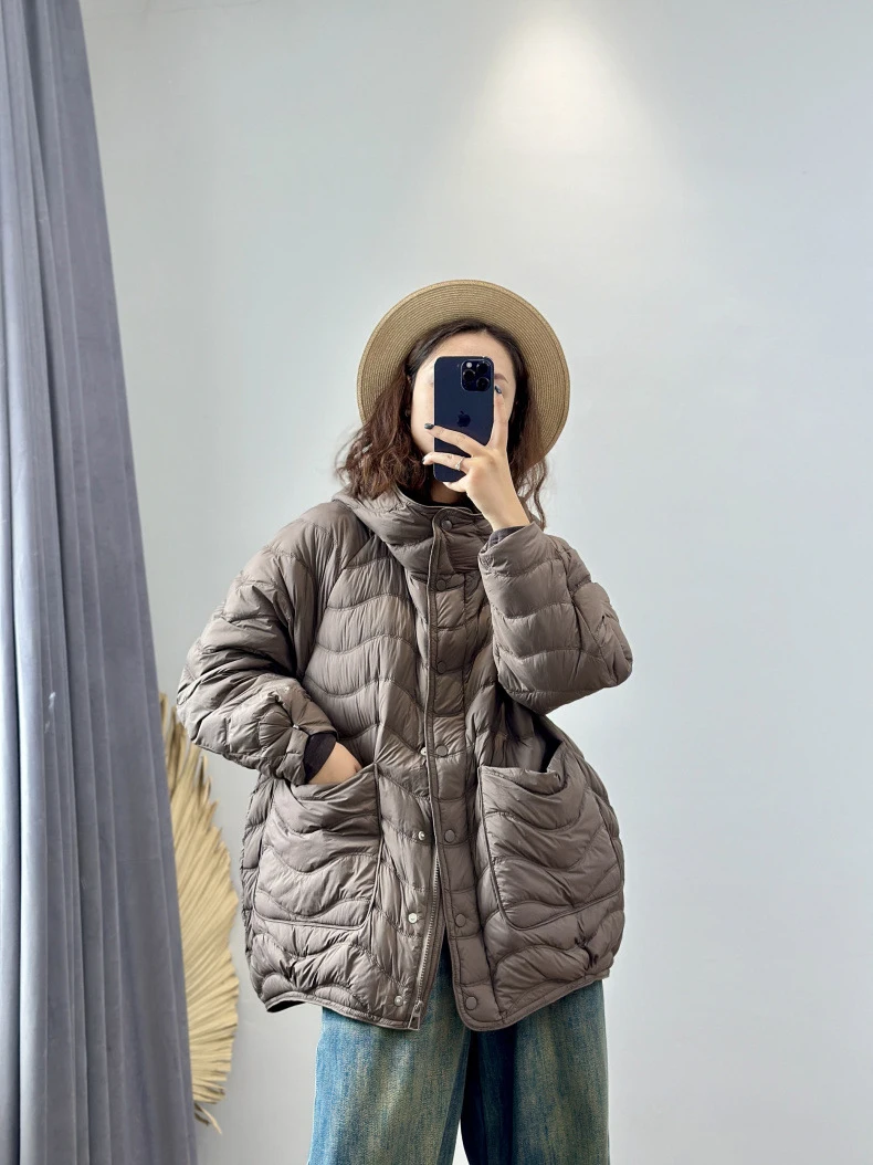 Schinteon Women 90% White Duck Down Jacket Casual Loose Over Size Autumn Winter Light Outwear with Hood Top Quality Coat 2026
