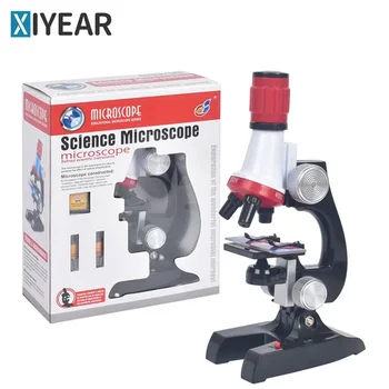 Kids Microscope Kit Lab LED 100X-400X-1200X Home School Science Experiment Educational Microscope Toy Gift Biological Microscope