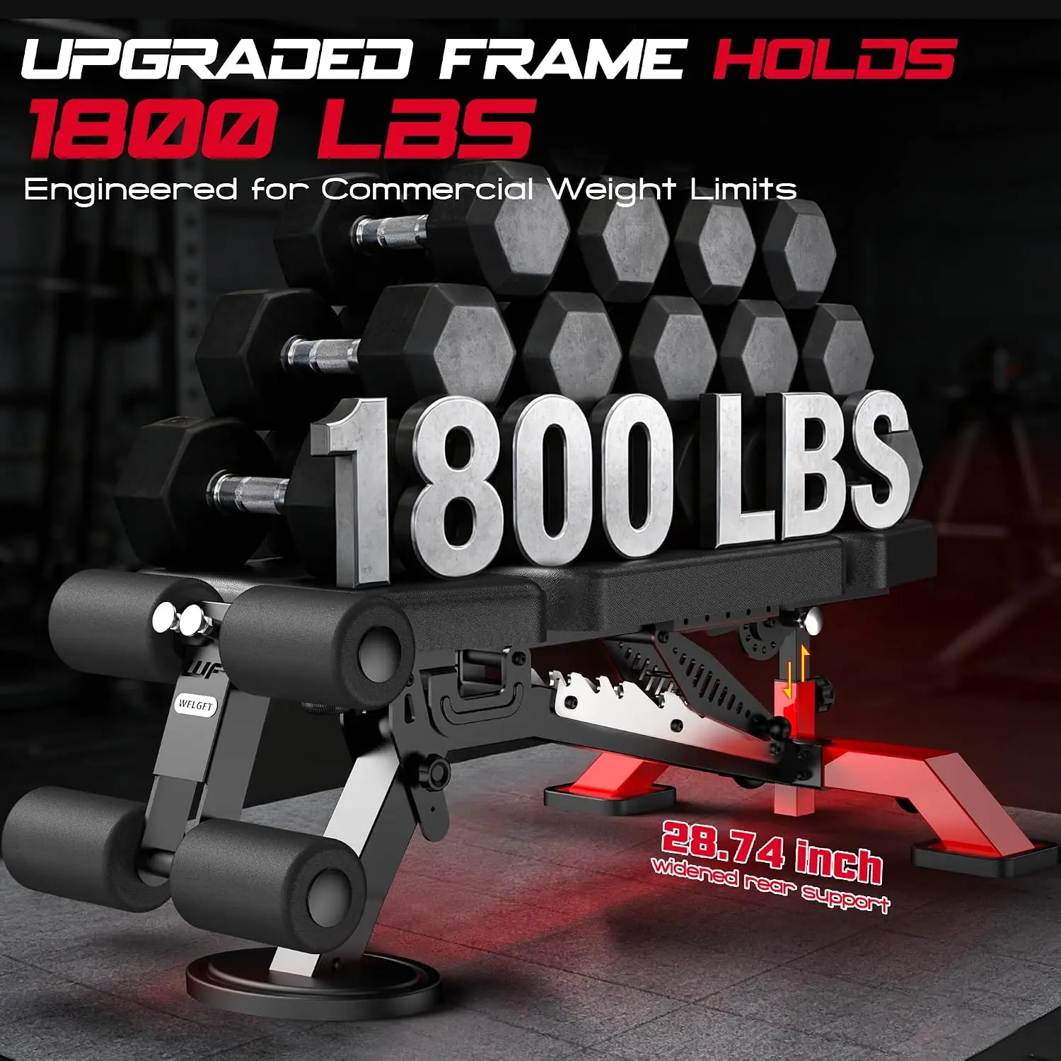 Heavy Duty 1800LBS Adjustable Weight Bench with Leg Extension & Dual Backrest, Foldable