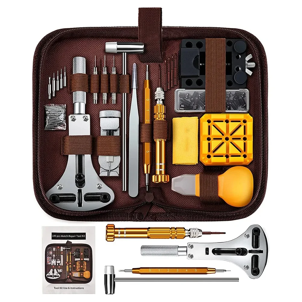149 Pcs Professional Watch Battery Tools PU Leather Carrying Bag Watch Repair Tool Kit Watchmaker Link Pin Remover Set