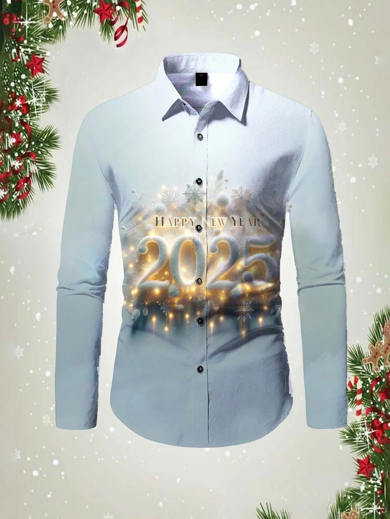 2025 Happy New Year Pattern 3D printed Tops Men's long sleeved shirt top spring autumn new fashion casual Unisex clothing