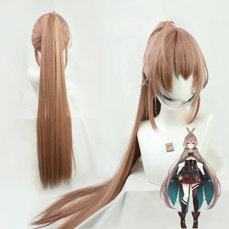 Hololive IN Nanashi Mumei Cosplay Wig VTuber Pigtail Girls 120cm Long Straight Ponytail Brown Synthetic Hair Role Play Wig Cap