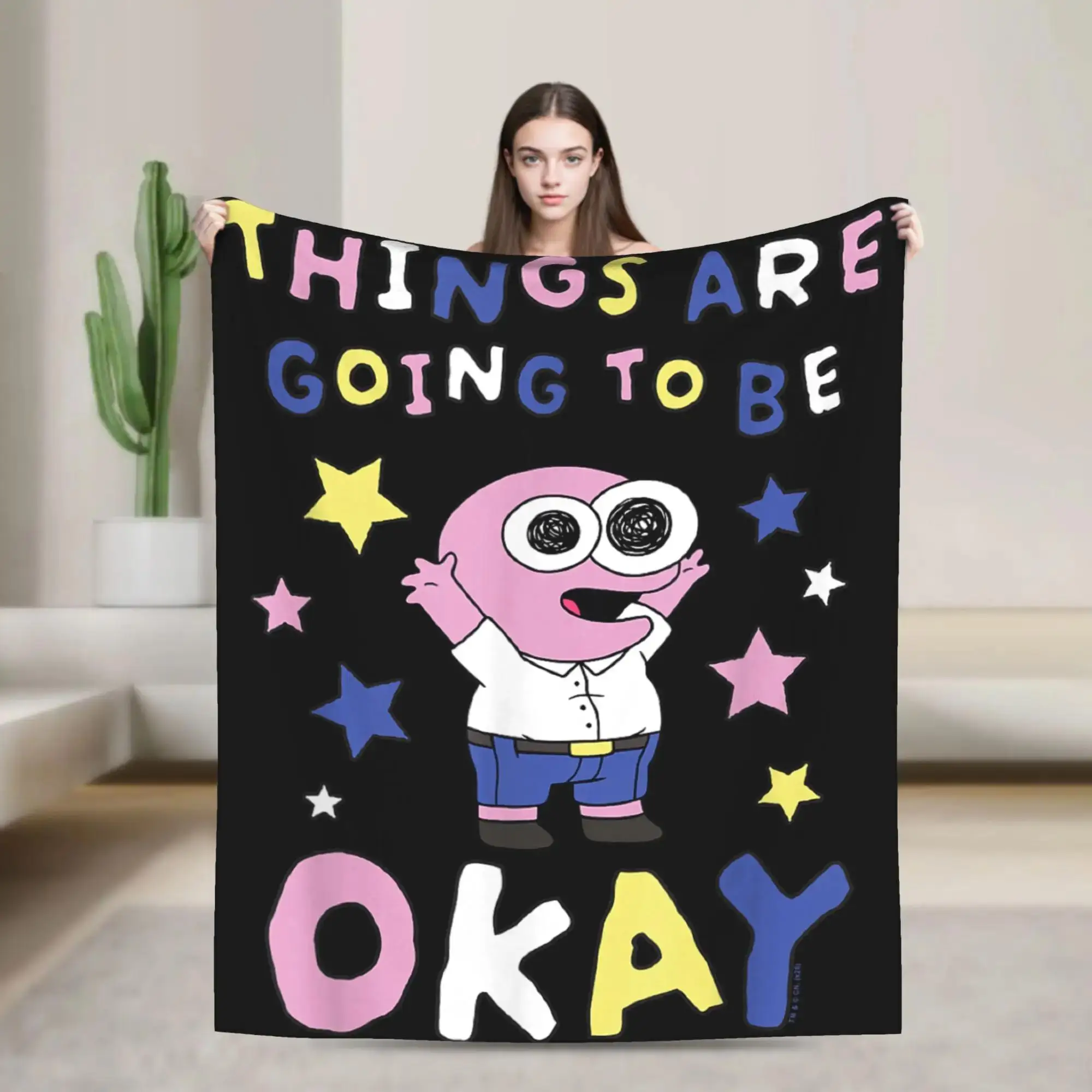 

Фланелевое одеяло с мультяшным принтом Smiling Friends Things Are Going to Be Okay PIM, мягкое зимнее покрывало для взрослых, для спальни