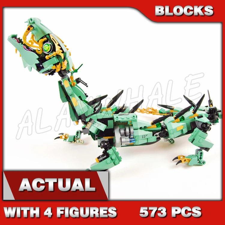 573pcs Shinobi Green Mech Dragon Fully Posable Body Swooshing Tail Garmadon 10718 Building Block toys Compatible With Model