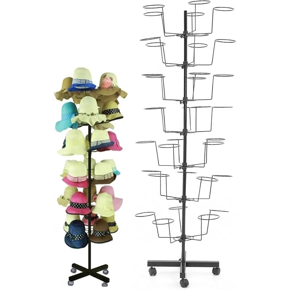 Hats Stand Display Adjustable Iron Hat Rack Stand Hat Rotating Display Free Standing Metal Floor Caps Head-wear Stand 7 Tier