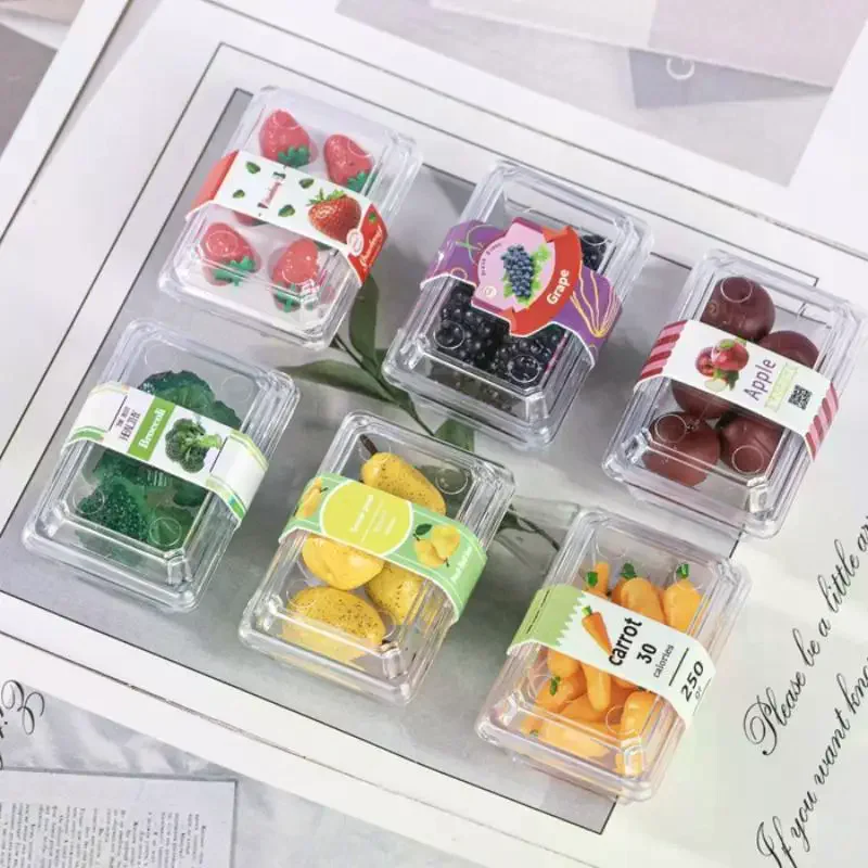 【Y】1 Set Food Play Scene Decoration 1/12 Dollhouse Mini Vegetables And Fruits In Fresh-Keeping Boxes Doll Accessory Toy