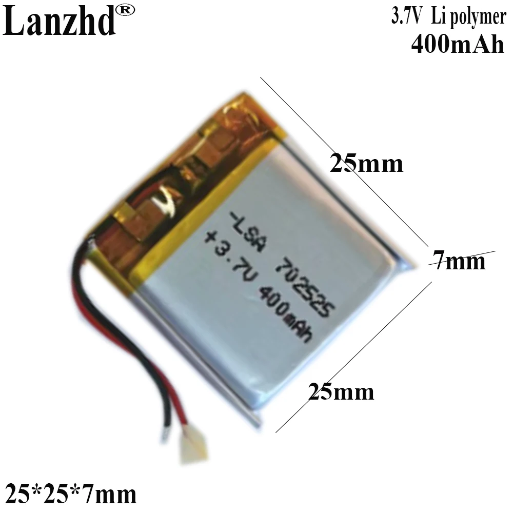 3.7V polymer lithium battery 400mAh For Temperature and humidity meter LED lamp beauty meter smart wear 702525