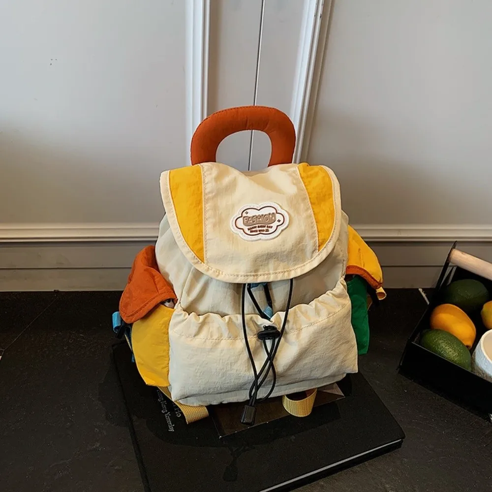 Color Matching 2 Sizes Parent-child Bags Large Capacity Multi-pocket Drawstring Schoolbag Korean Style Nylon Backpack