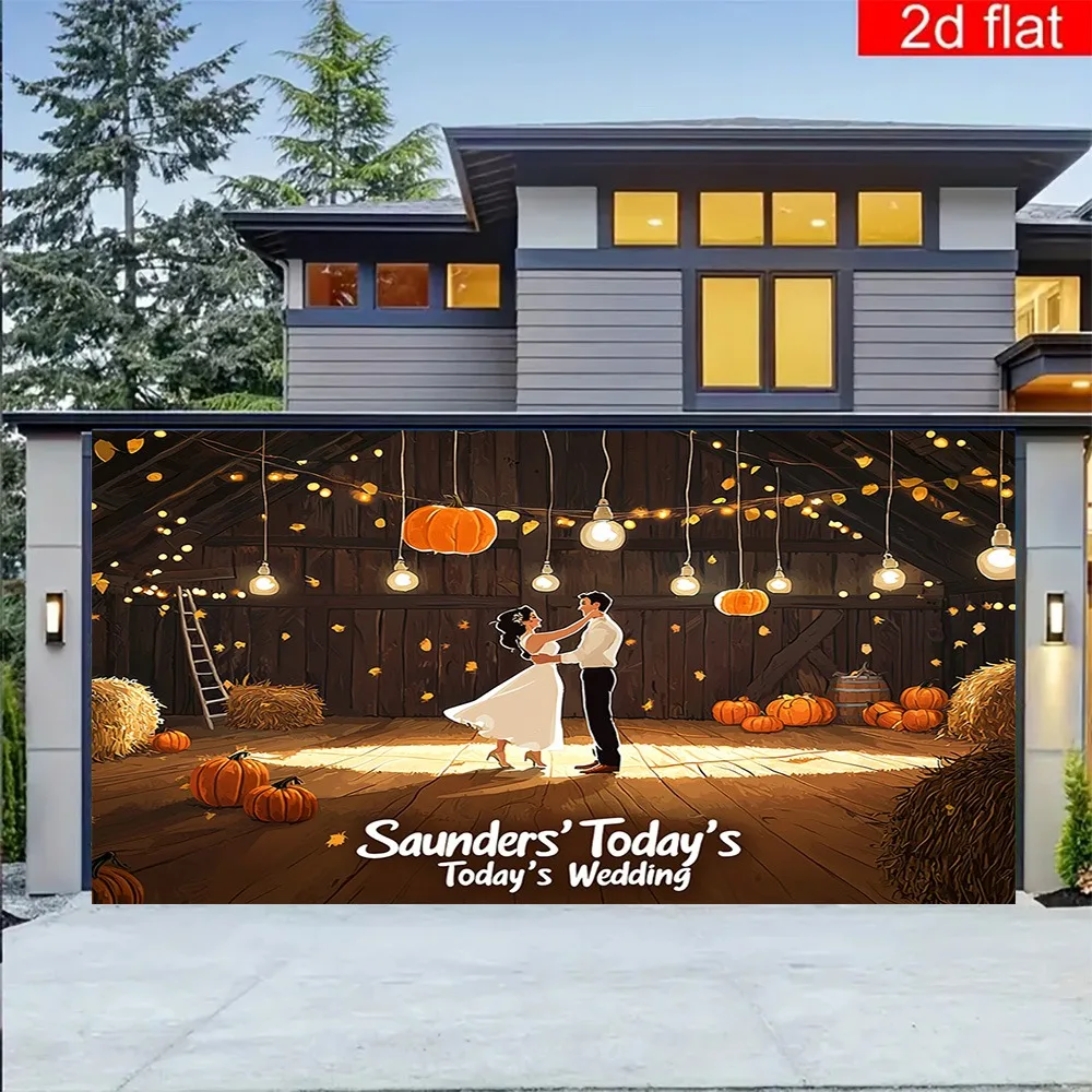 خطة ثنائية الأبعاد، علم باب جراج كبير واحد - موضوع كرة الحظيرة للخريف مع نص "زفاف اليوم"