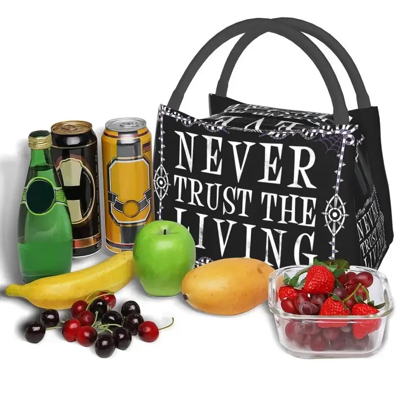 Never Trust The Living Insulated Lunch Bags for Women Waterproof Goth Occult Halloween Witch Quote Thermal Cooler Bento Box