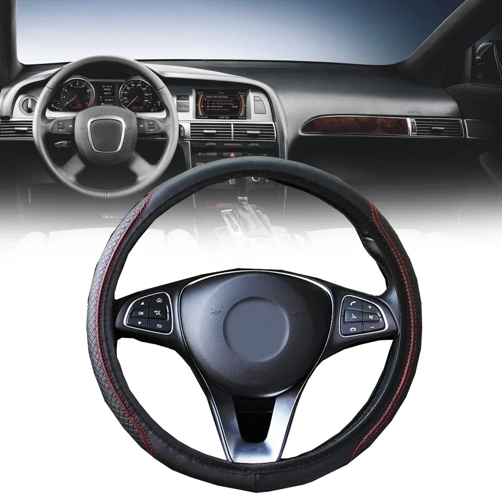 

1Pc Car Steering Wheel PU Leather Elastic Non-slip Breathable Car Interior Stylish Decor Protect Auto Universal Accessories