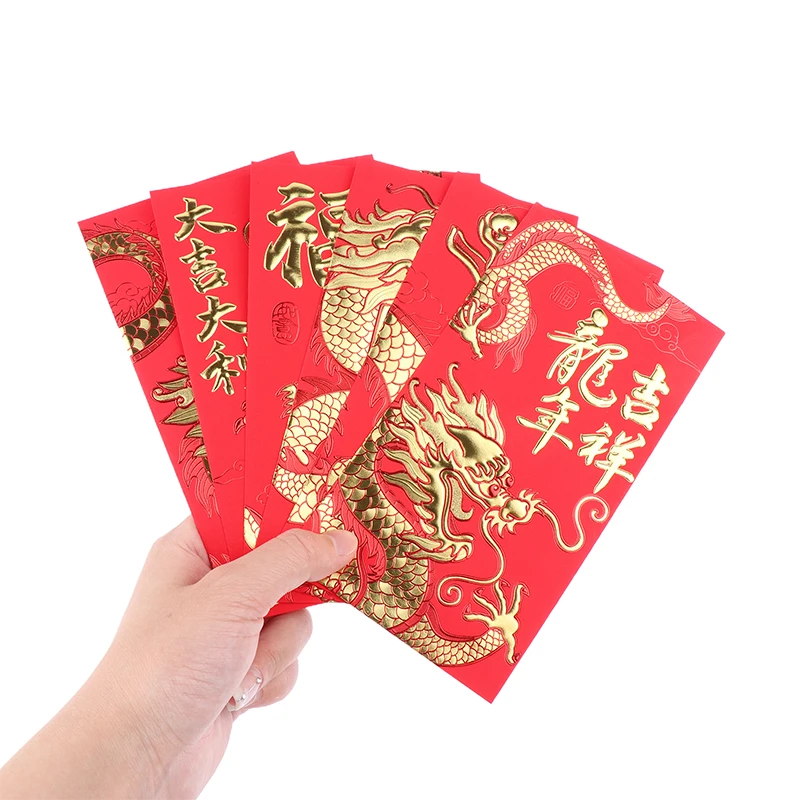 6Pcs Chinese Long Red Envelopes Dragon Hongbao Lucky Money Gift Envelope Red Packet New Year Blessing 2024 Year Of The Dragon