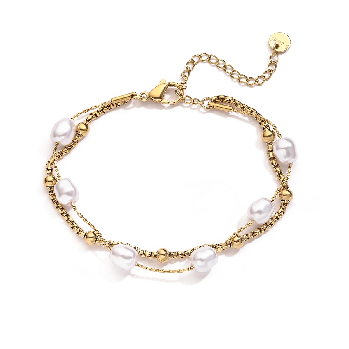 2025 New Hot Gold Color Double Layers Pearl Bracelet For Women Stainless Steel Party Jewelry