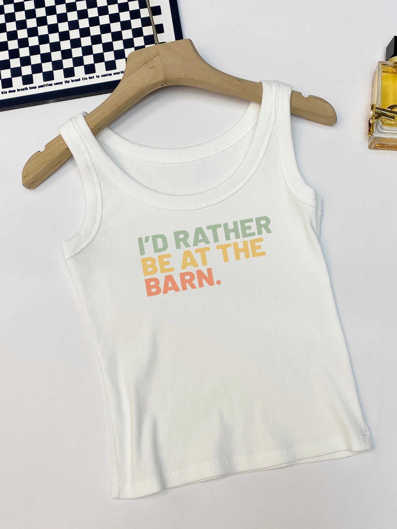 

I'M Rather Be At The Barn, красочный корейский жилет с буквенным принтом, женская летняя модная одежда без рукавов, универсальная майка с нитью