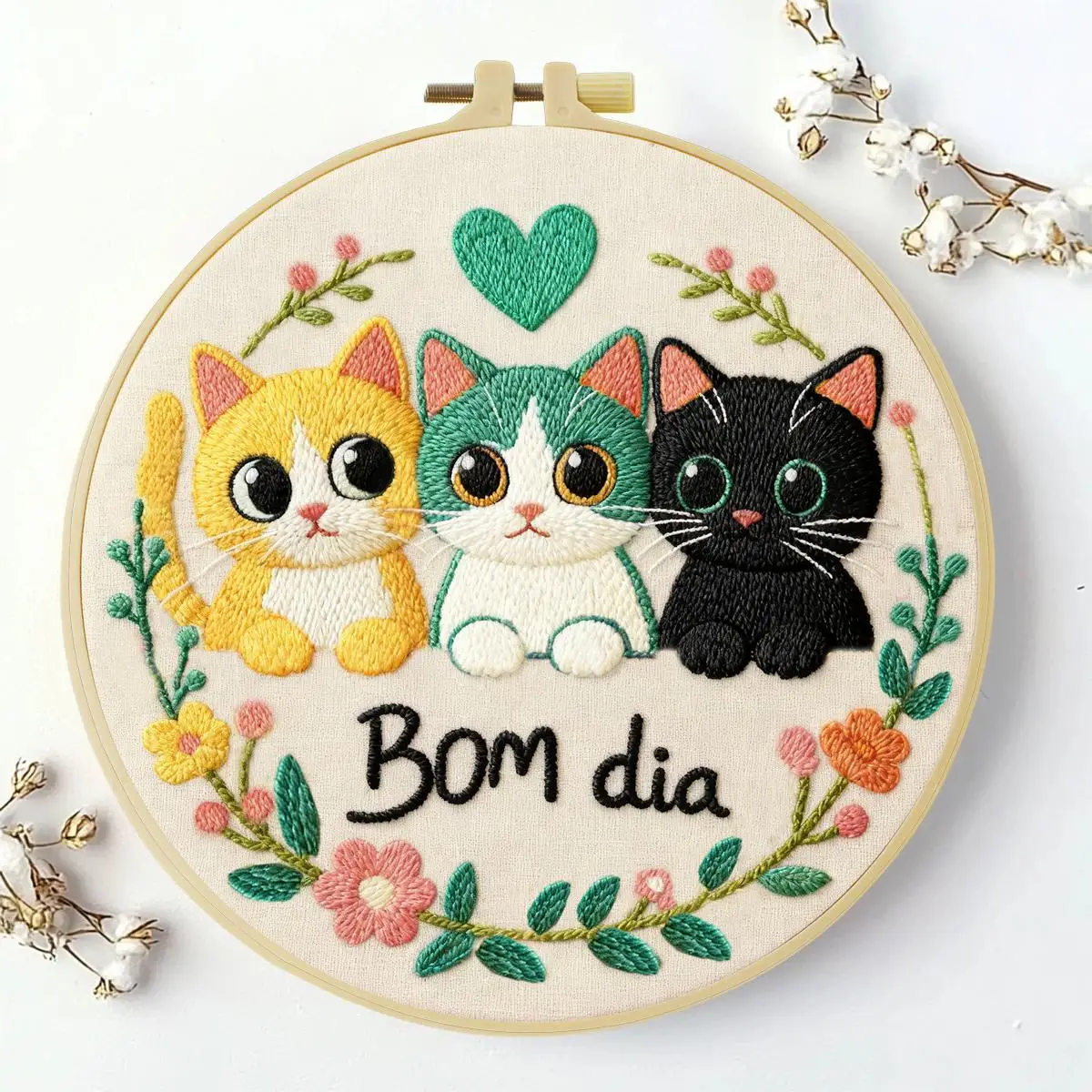 1 Stück 20X20CM/15X15CM 7,87/6,3 Zoll Tier - Katzen Stickerei Starter-Kit DIY-Kit DIY-Stickerei-Set Handarbeiten Malerei – Detail 2