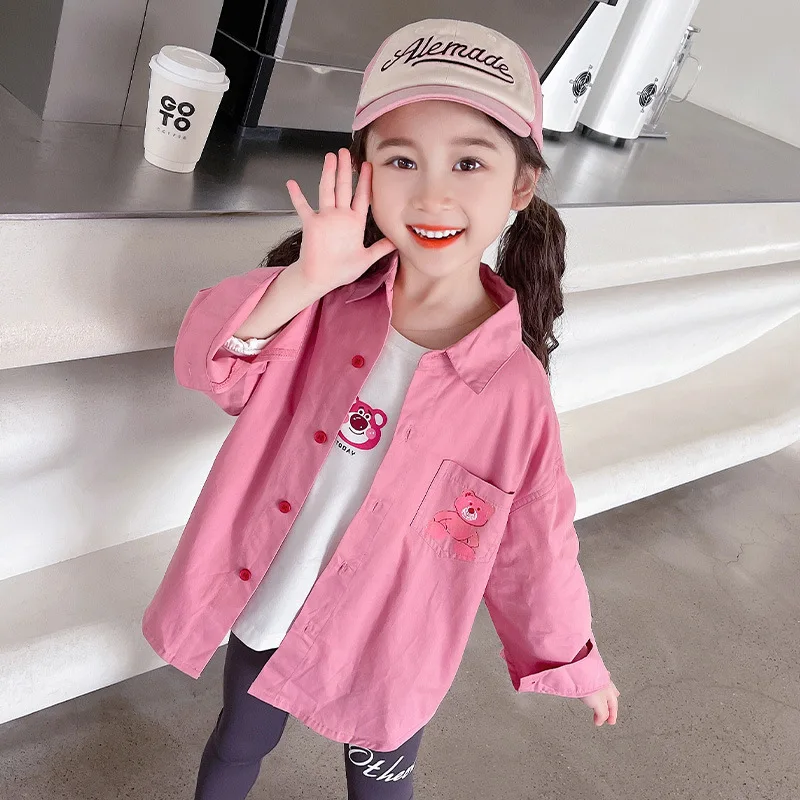 kawaii Anime Lotso Girls Jacket Lapel Long Sleeve Single-Breasted Cotton Coat Casual Loose Tops 3-8 years old 100-140cm