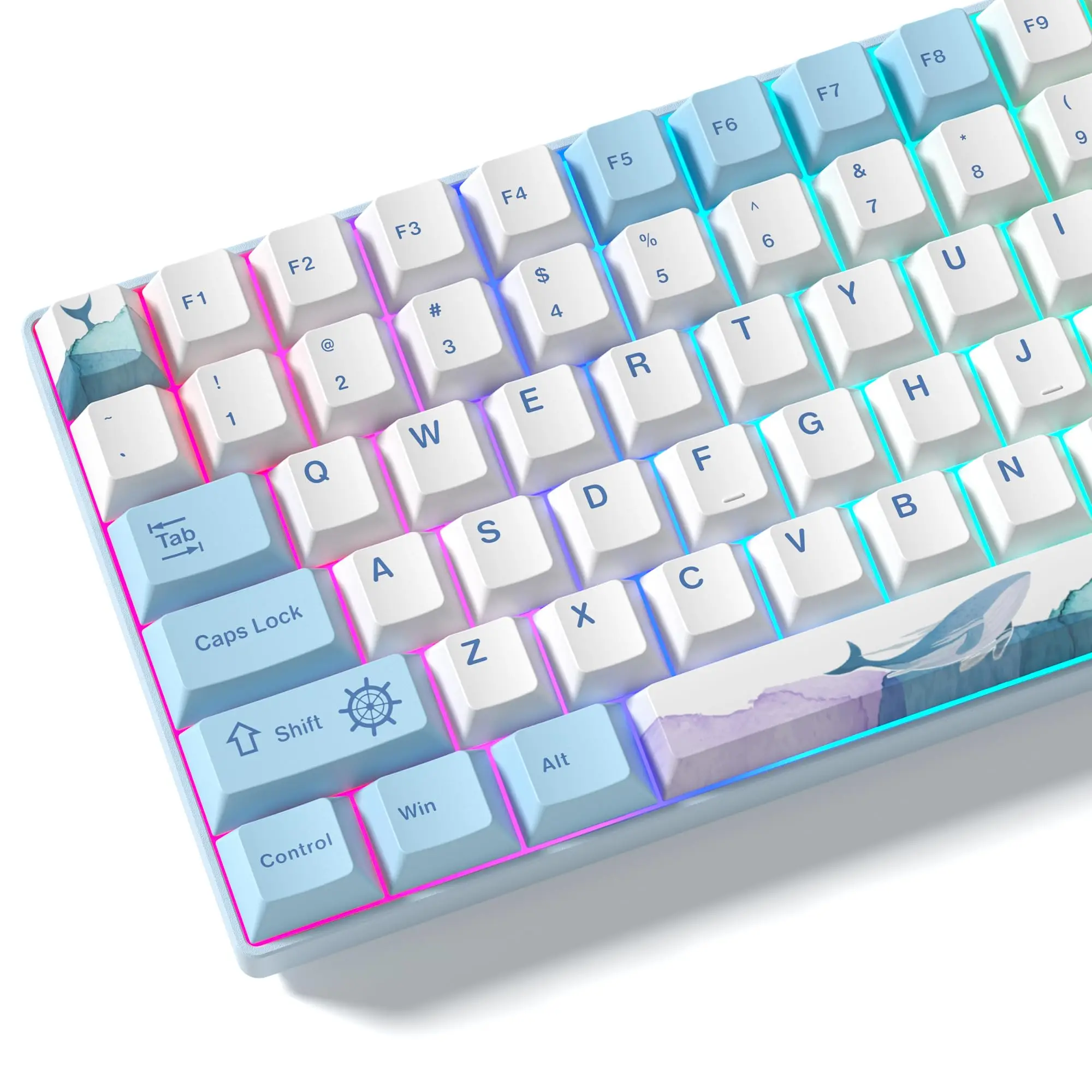 129 Keys Ocean Whale PBT Keycaps Dye Sub Cherry Profile Backlit Blue White DIY Key caps For Cherry MX Switch Mechanical keyboard