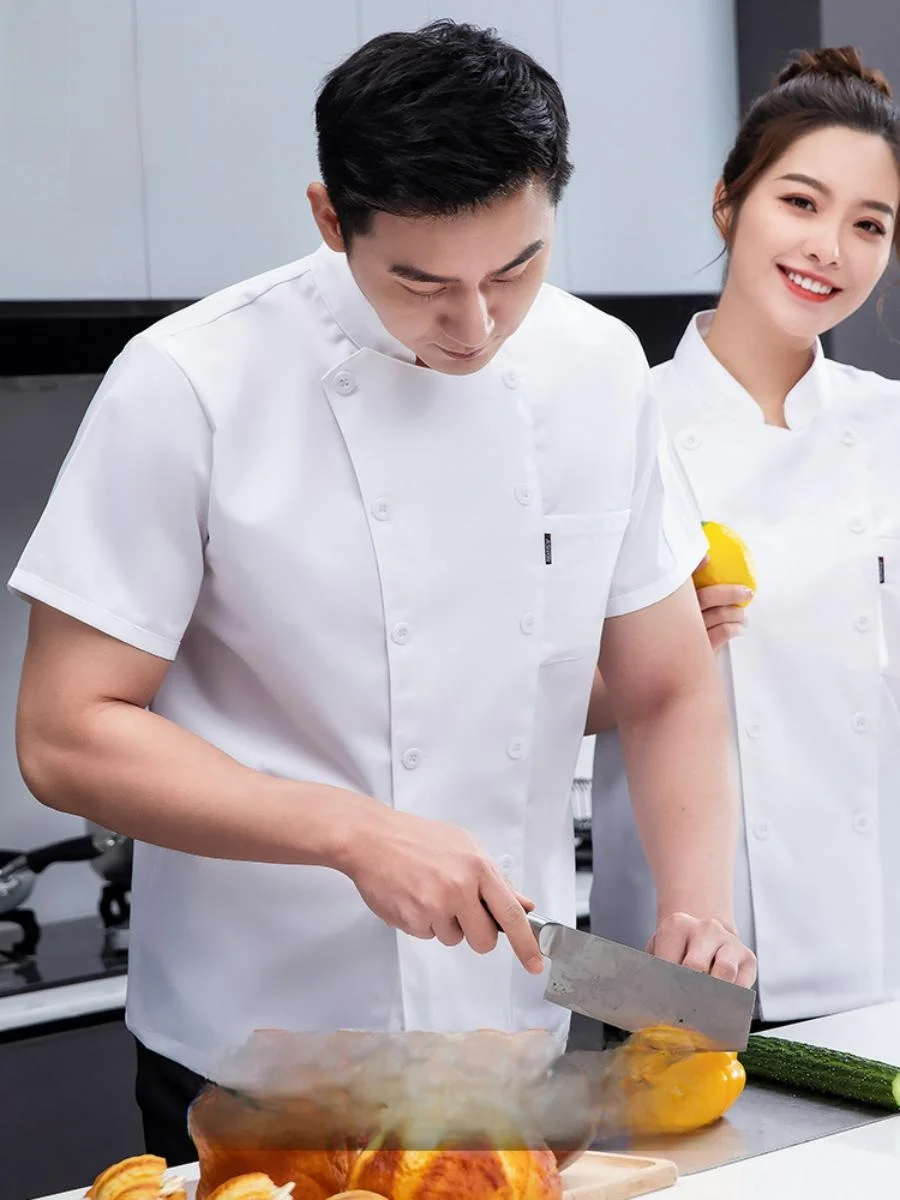 

Lightweight ort Sve Chef Work orm Men's Summer Kitchen Apparel Breathable Restaurant Bakery Ceteria Large Size