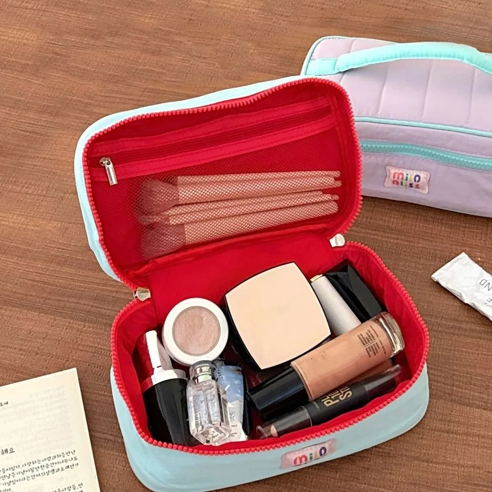 

Solid Color Contrast Color Cosmetic Bag Macaron Color Handbag Fresh Makeup Bags Zipper Lager Capacity Toiletries Bag Men