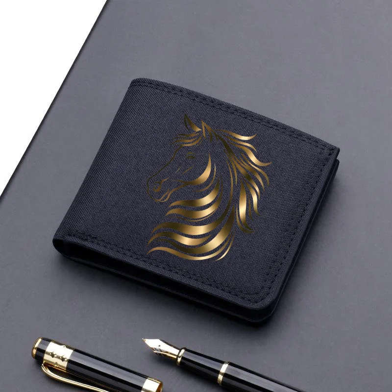 

Gold Horse Head Mini Thin Men Wallet Card Holder Men's Purse Coin Pouch Id Card Holder Short Canvas Card Holder Wallet