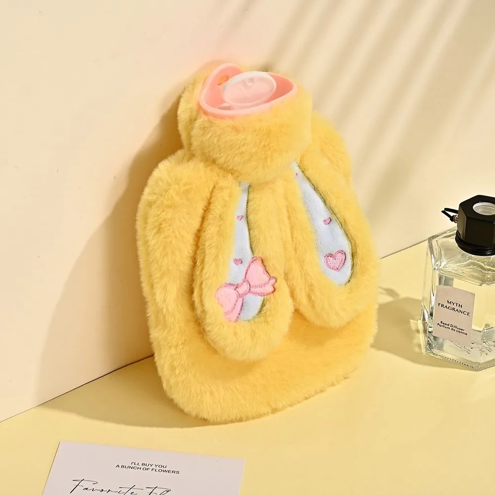 Portable Rabbit Warm Water Bottle Flannel Exquisite Water-filled Hot Water Bottle Cute Soft Pocket Hot Water Bag School