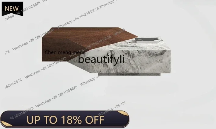 

P178 Italian Light Luxury Natural Marble Shaped Tea Table Modern Living Room Home Rectangular Solid Wood TV Cabinet