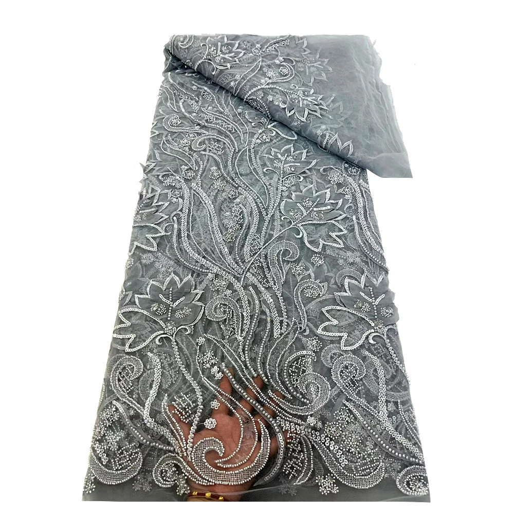 

African Velvet Lace Fabric 2025 high quality Nigerian sequined beaded lace lace fabric gown Lady tulle wedding party sewing