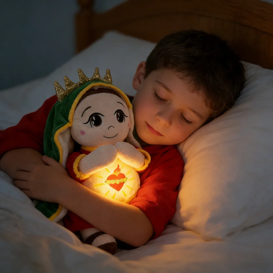 

New 30cm Children Music Soothing Breathing Doll Jesus Plush Toy Sleep Companion Toy Sound and Light Doll Holiday Gifts for Kids