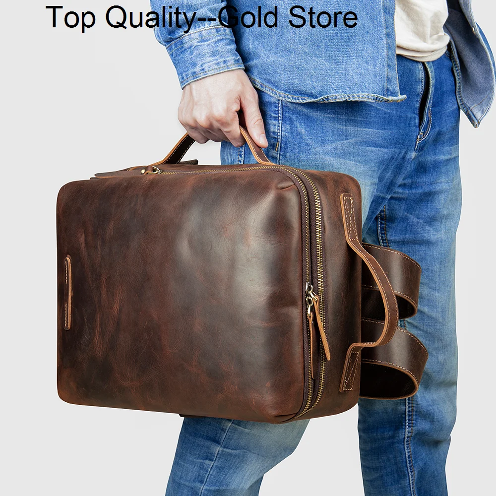 

Men's Anti-theft Backpack Crazy Horse Leather Laptop Bag 15.6 Inch Executive Briefcase Back Pack Rucksack Handbags 2275