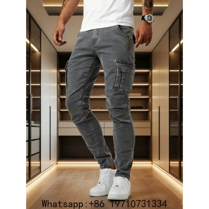 High-quality stretch jeans for men, slim-fit straight-leg, comfortable, breathable, versatile, casual men's long pants