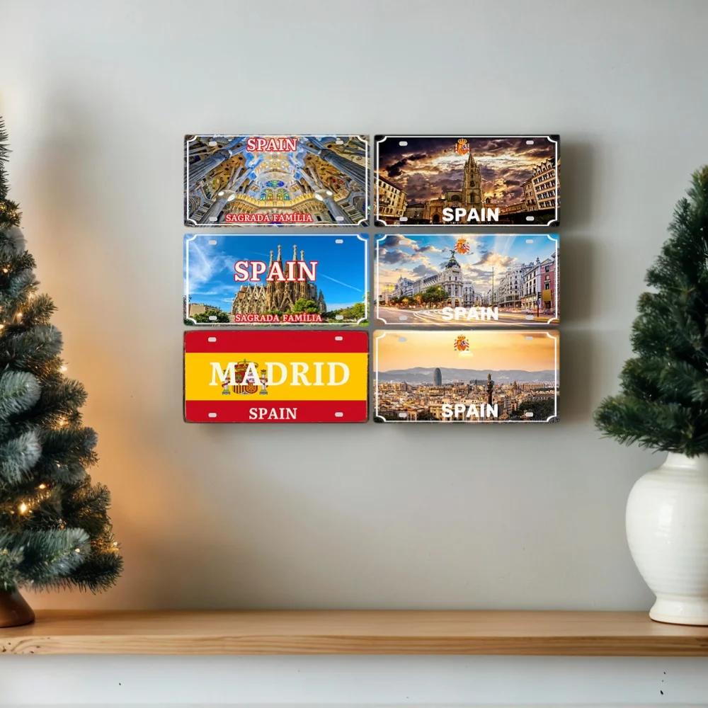 

【YZFQ 】Spain Madrid Vintage Metal Sign Barcelona Tin Plate Tourist Souvenir For Wall Bar Garage Home Decor 12X6inch JM-0174