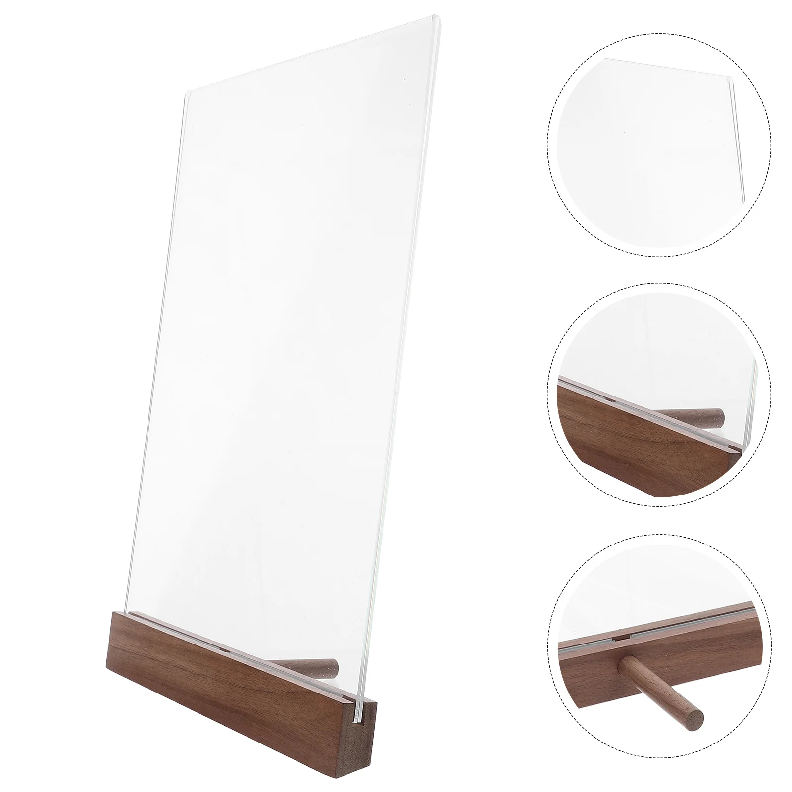 

Luxurious Diploma Tabletop Holder Clear Plastic Frame Walnut Wood Base Stable Double Sided Display Stand for Events Parties