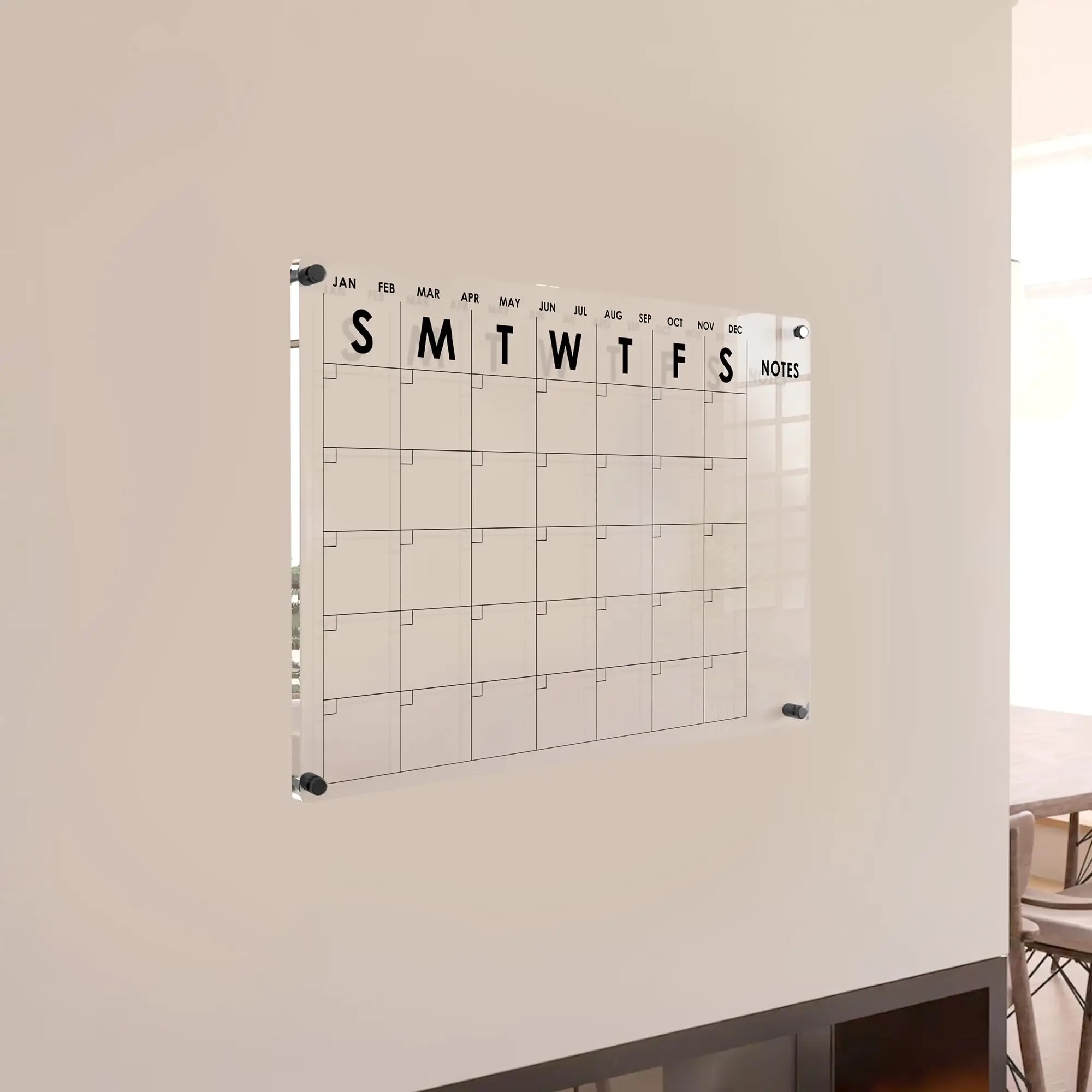 Oversize Premium Acrylic Calendar for Wall | Ultra-Thick Clear Dry & Erase Board | Large 24