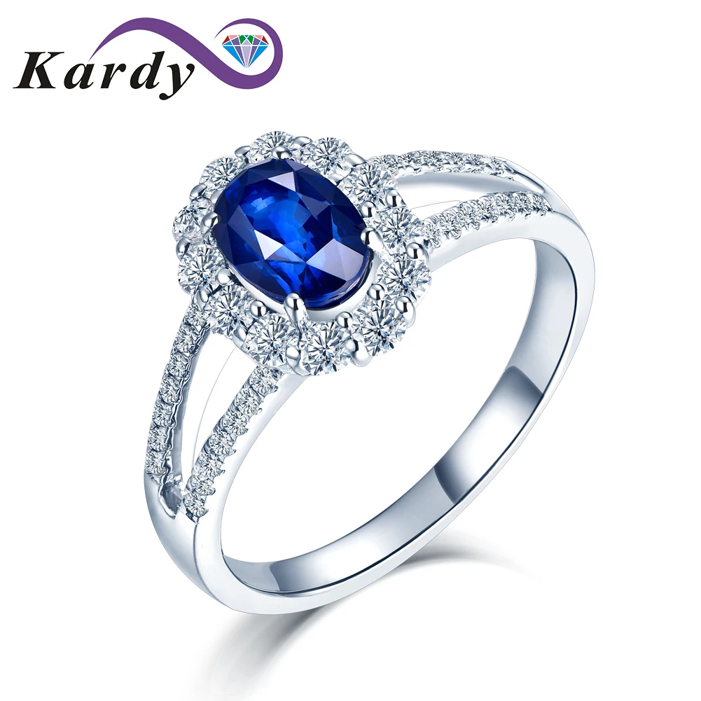 

Fashion Unique Natural Sapphire Gemstone Round Brilliant Diamond Solid 14K White Gold for Women Engagement Wedding Promise Ring