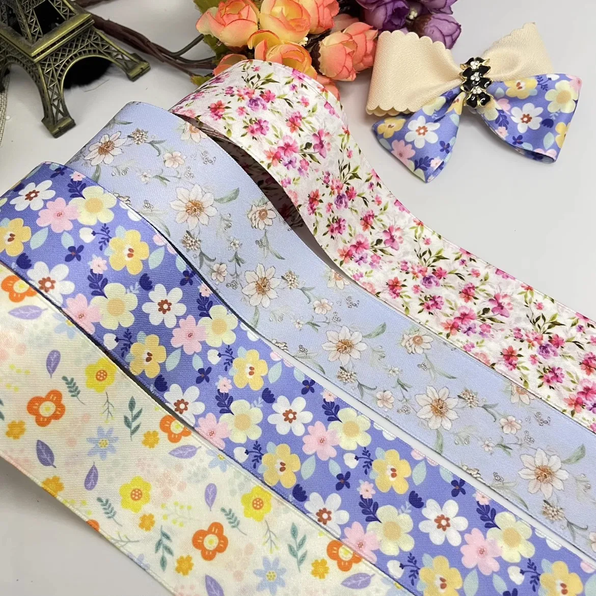 10 Yards 40mm double-sided  flower ribbon DIY handmade material Headwear for hair bows clothing shoesaccessories 23062001