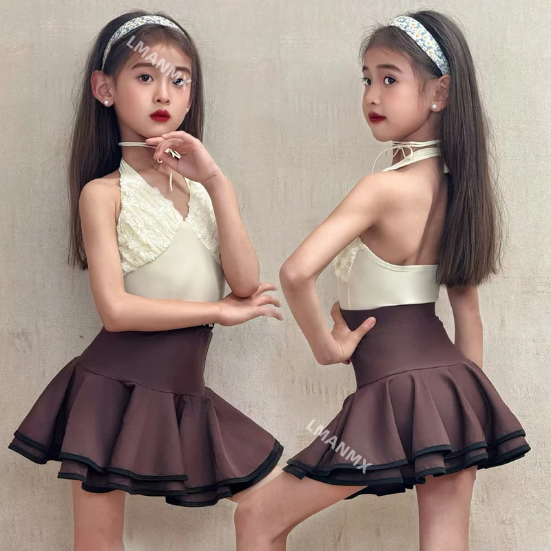 

Children's high-end Latin dance costume, girls' advanced training performance dance practice costume