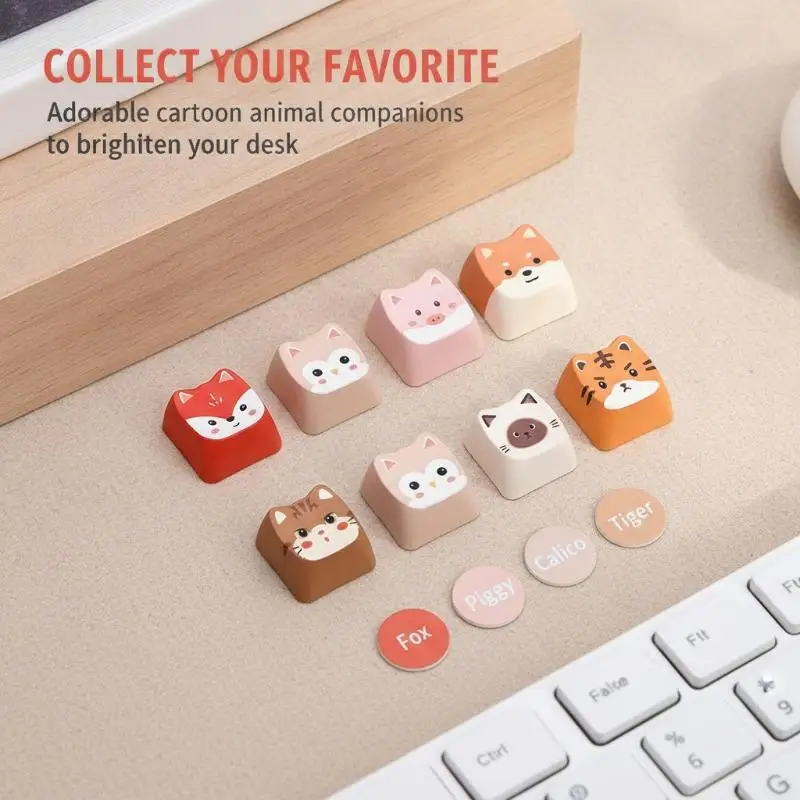 5/10PCS Cute Kawaii Animal Keycaps Adorable Cartoon Design Comfortable Touch For Mechanical Keyboard Custom Desktop Decor