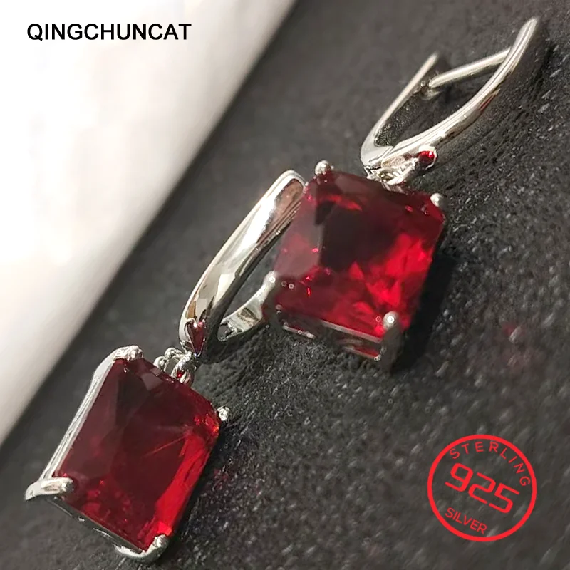 Hot 925 silver zircon Natural Garnet Amethyst Peridot Blue Topaz 925 Sterling Silver Stud Earrings for Women Gemstone Jewelry