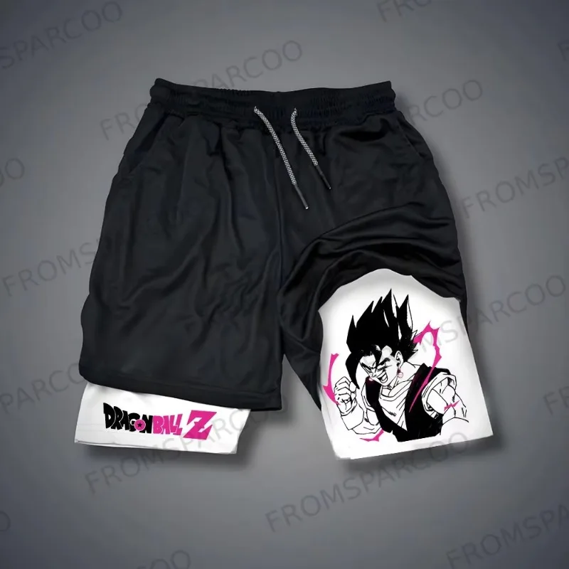 Dragon Ball 2025 pantalones cortos nuevos para hombre, personaje musculoso rosa, Sparcoo, Logo negro M, forro de contraste, cordón en la cintura, ropa deportiva de verano