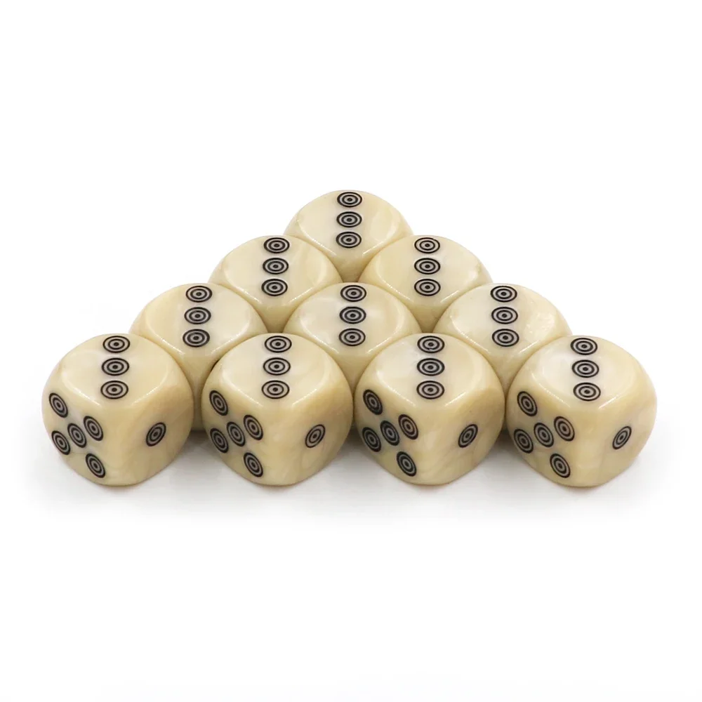 10/20Pcs 16mm Acrylic Ivory Dice with Bag D6 Dice for Board Game Round Entertainment Party Cubes Mahjong Accessories Dice