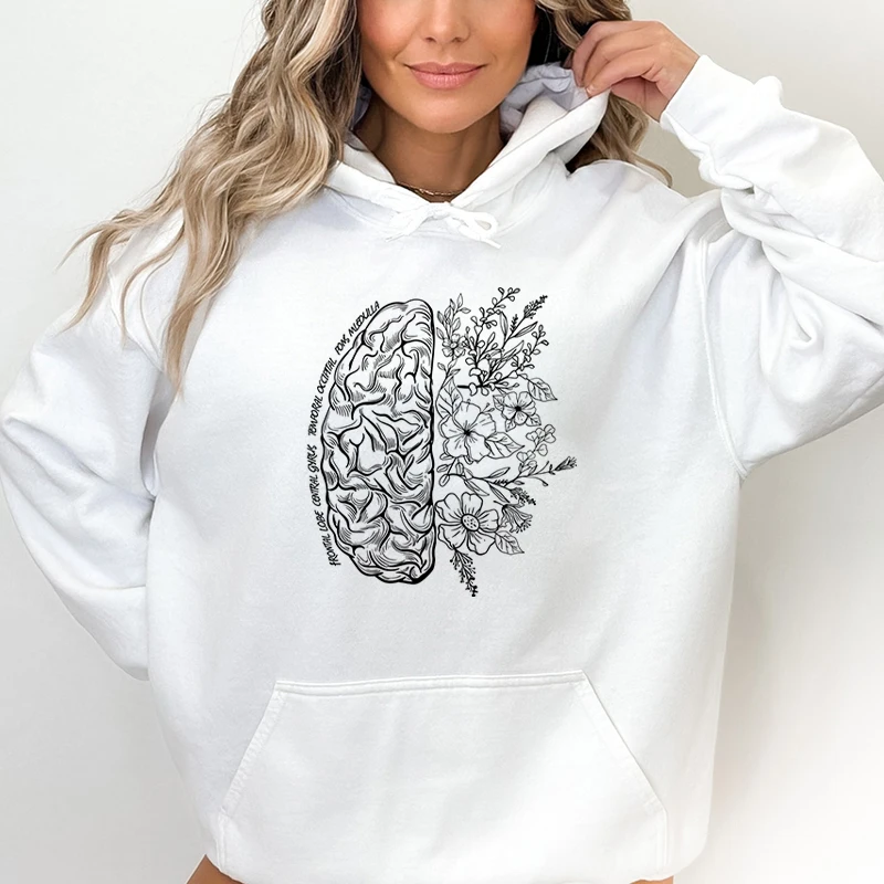 Brain Anatomy Print Hoodies For Women Winter Autumn Casual Hooded Sweatshirts Nurse Gifts Hoodies Long Sleeves Pullovers