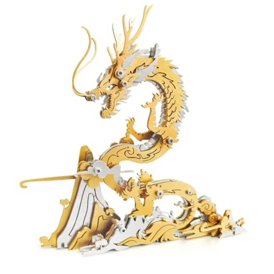 

3D Metal Puzzles for Adults Home Decor Stainless Steel Golden Dragon Mechanical Model Kit Art Craft Gift with Premium Metallic