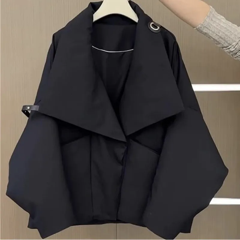 

Short Large Lapel Cotton-Padded Jacket Women's Overcoat Autumn Winter 2026 New High-End Loose Warm Chic Bread Clothing Outwear